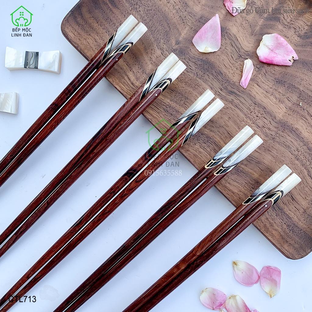 Đũa Gỗ Cẩm Lai Tự Nhiên Cẩn Thạch Trắng HAHANCO Bộ 05 ĐôI