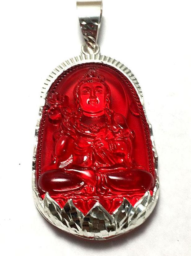 Mặt dây nam bản mệnh ngài Đại Thế Chí Bồ Tát màu đỏ bọc đài sen bạc ta cao cấp cho người tuổi Ngọ Bạc QTJ - MBM29
