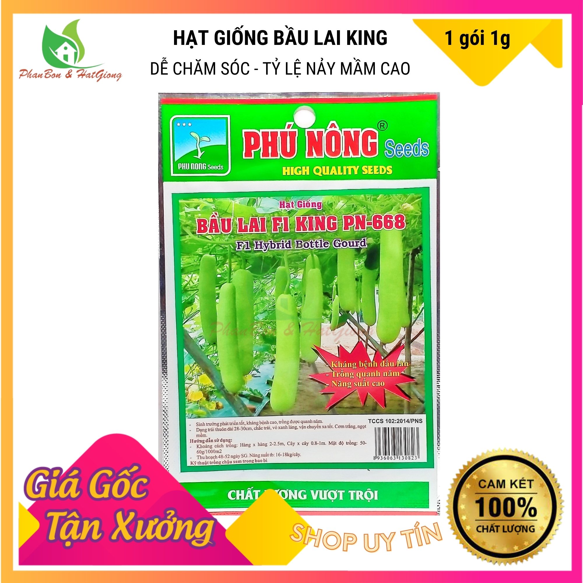 Hạt Giống Bầu Lai King F1 Sai Trái, Dễ Trồng - Phú Nông Seeds - Shop Phân Bón và Hạt Giống