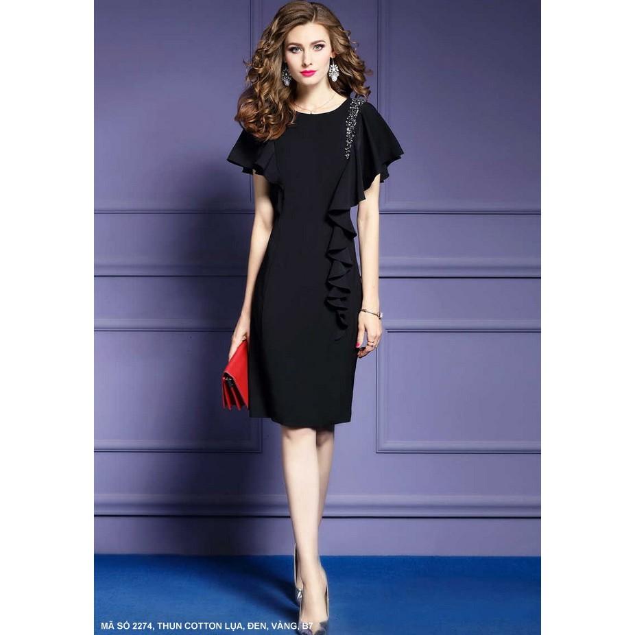 Đầm Dún Vai Đính Bèo Bên Hông