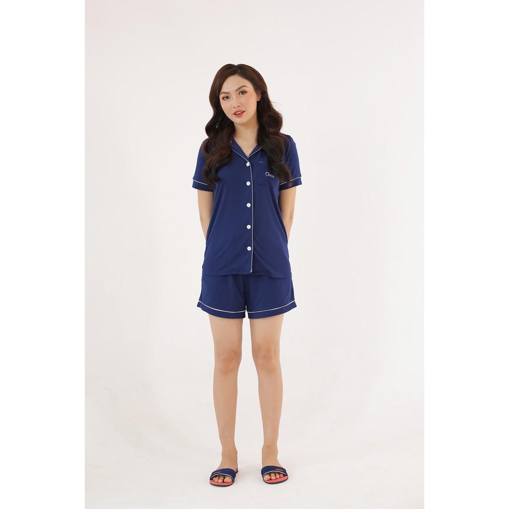 Pyjama nữ cộc tay vải bamboo tự cao cấp Chou's - màu xanh navy