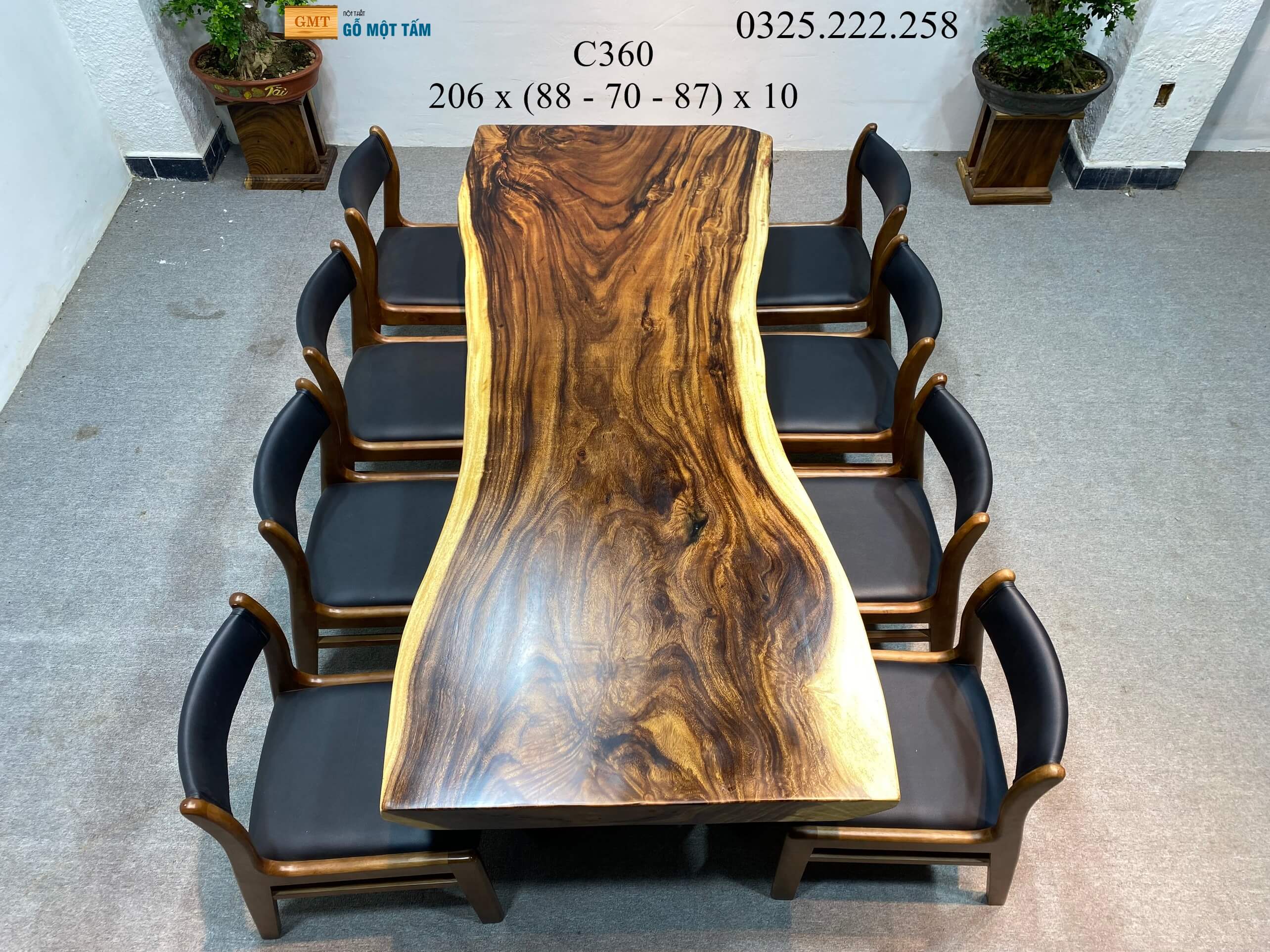 Bàn Làm Việc Gỗ Me Tây, Bàn Cafe Gỗ Me Tây, Bàn Gỗ Me Tây Nguyên Tấm Dài 2,06m Rộng 88cm Dày 10cm
