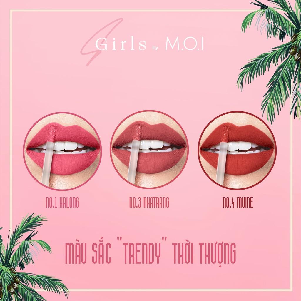 Son Kem Lì Sgirls by M.O.I Son Hồ Ngọc Hà Chất Nhung Lì Mềm Môi Nhiều Dưỡng Lips (Set 3 Son) Kèm Quà Tặng