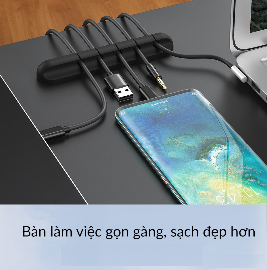 Phụ kiện giữ dây cáp sạc Giá Silicon mini cố định dây cáp sạc cho các thiết bị điện tử trên bàn làm việc - Hàng Chính Hãng