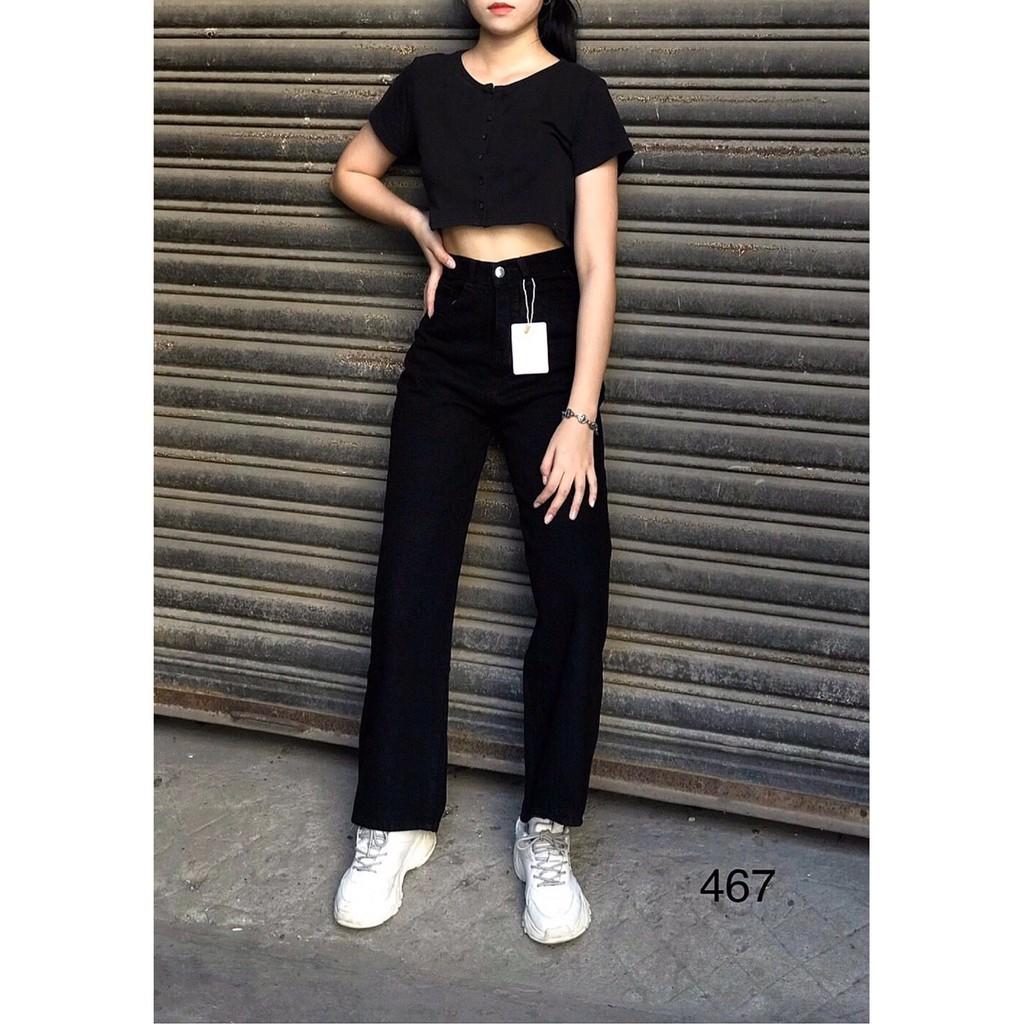 QUẦN JEAN DÀI ỐNG RỘNG LƯNG CAO - QUẦN BÒ NỮ CULOTTES SUÔNG TRƠN BASIC ĐEN 83
