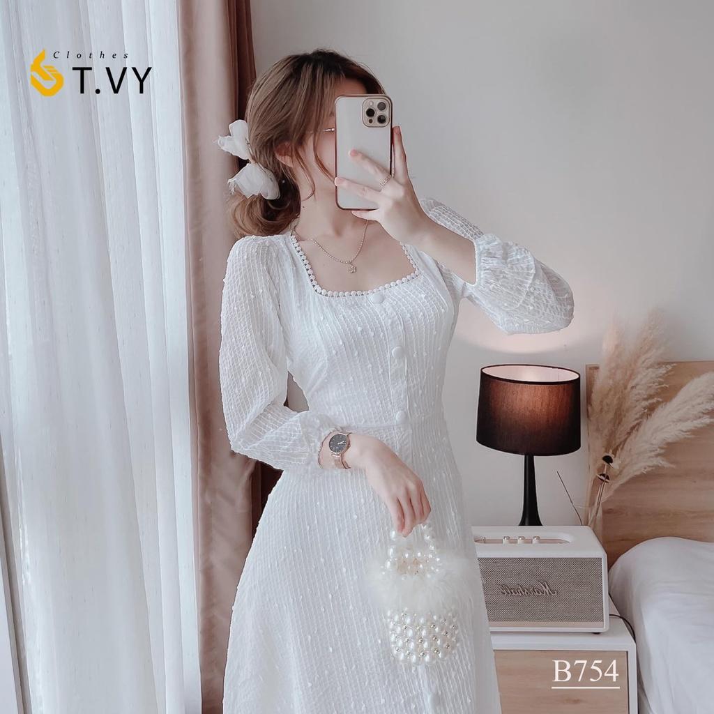 Đầm dự tiệc đầm trắng cổ vuông tay phồng dáng dài Lucas Dress