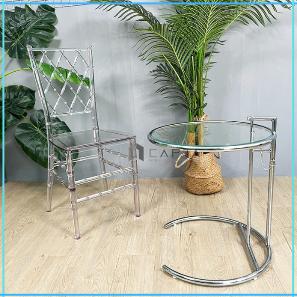Ghế ăn nhựa đúc trong suốt lưng ống trúc Ghế cafe ngoài trời đẹp cao cấp Tiffany 2A-PC