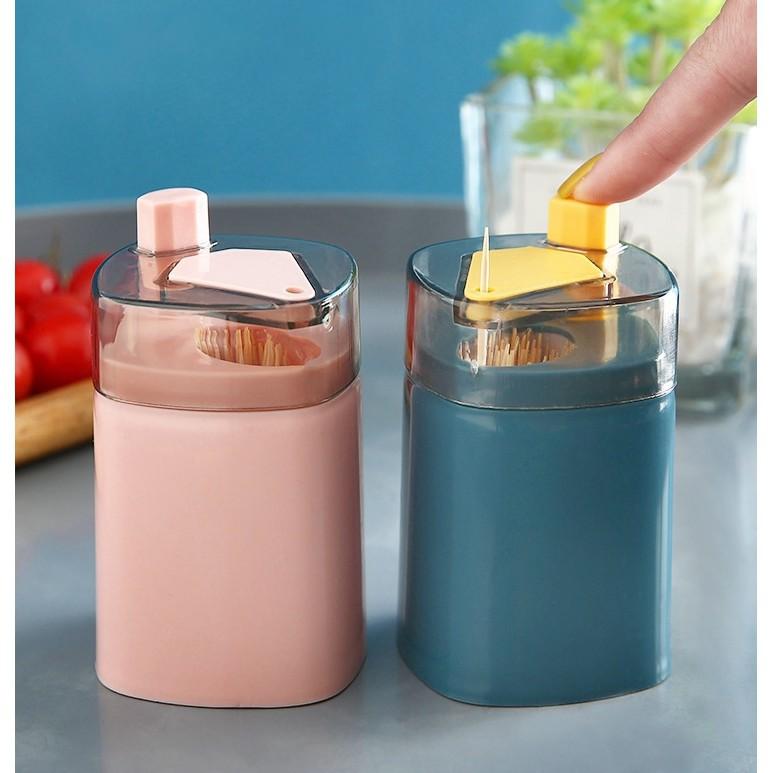 Hộp đựng tăm tự động, hũ tăm nhấn nút lấy tăm tiện lợi đủ màu