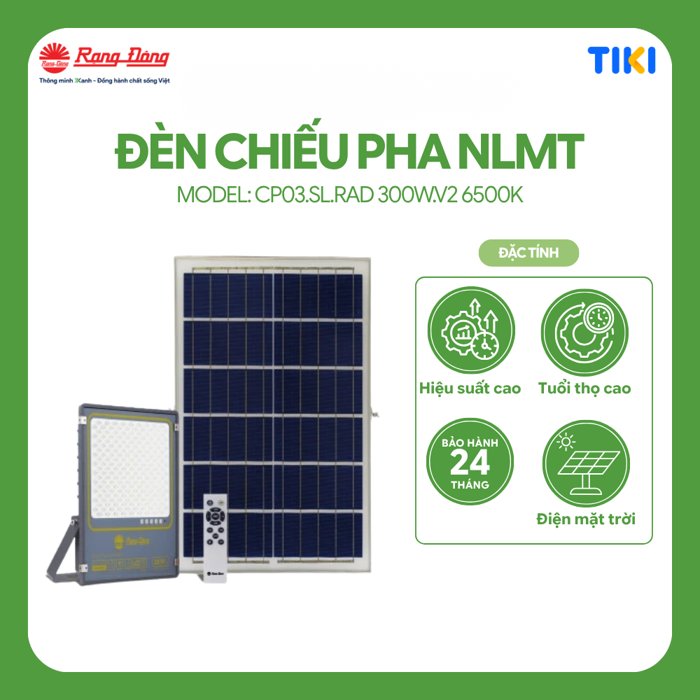 Chính hãng Đèn LED chiếu pha năng lượng mặt trời Rạng Đông công suất cao CP03.SL.RAD 200W300W400W500W, ánh sáng trắng 6500K - 300W