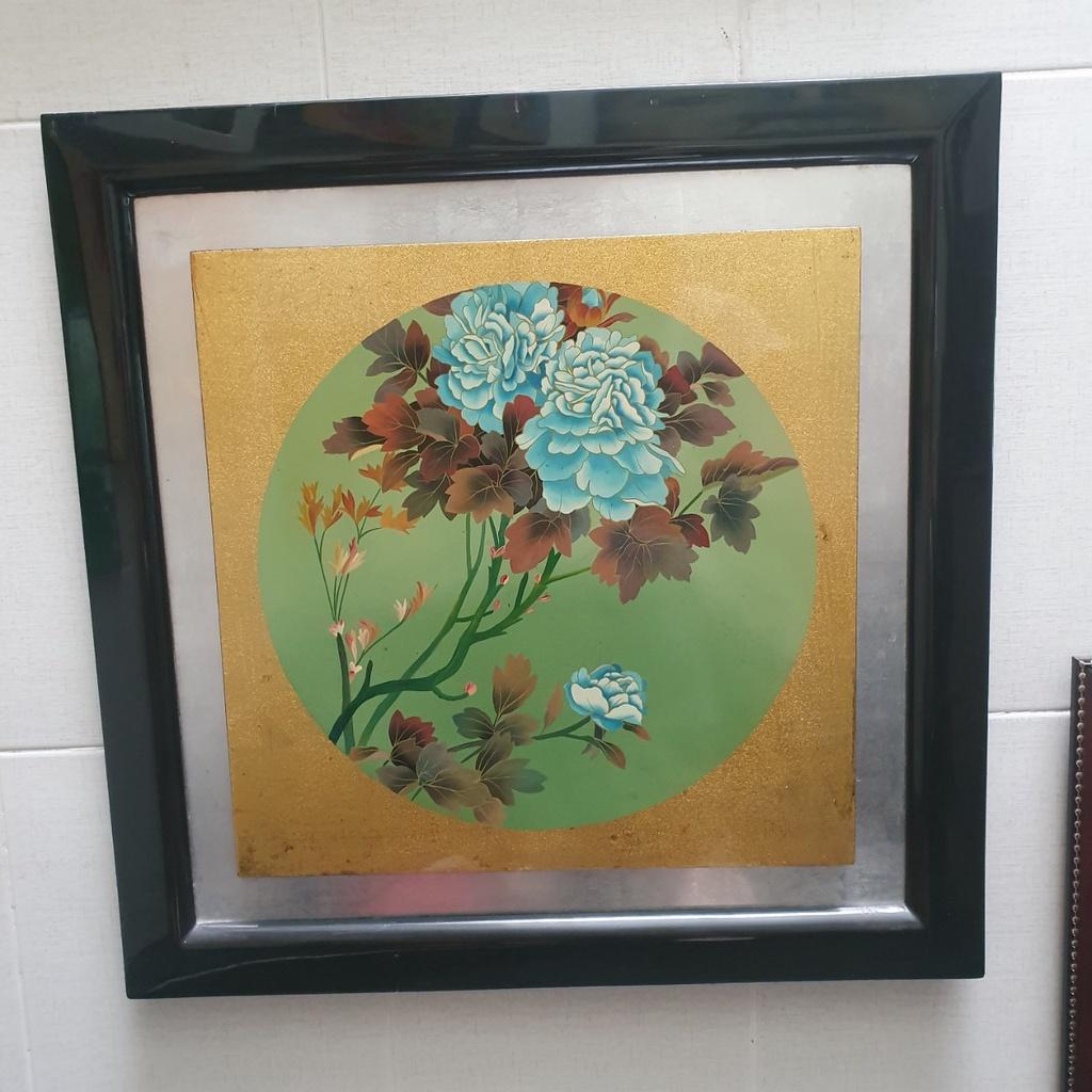Tranh sơn mài hoa mẫu đơn cao cấp có khung sơn mài đẹp 57x57 cm