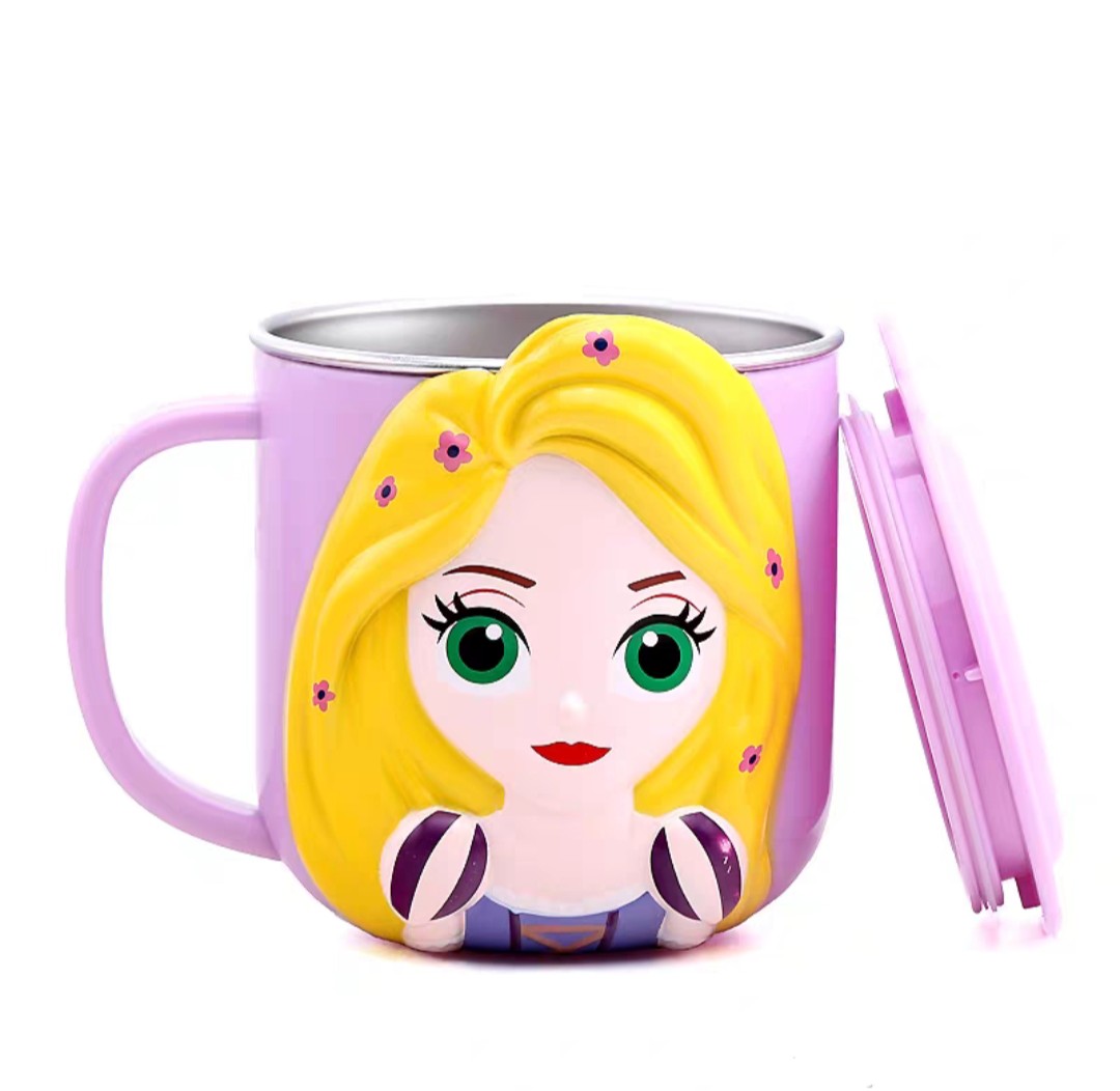 Ly cốc giữ nhiệt Disney hình Rapunzel công chúa tóc dài 3D có nắp và quai cầm cho bé - 260ml