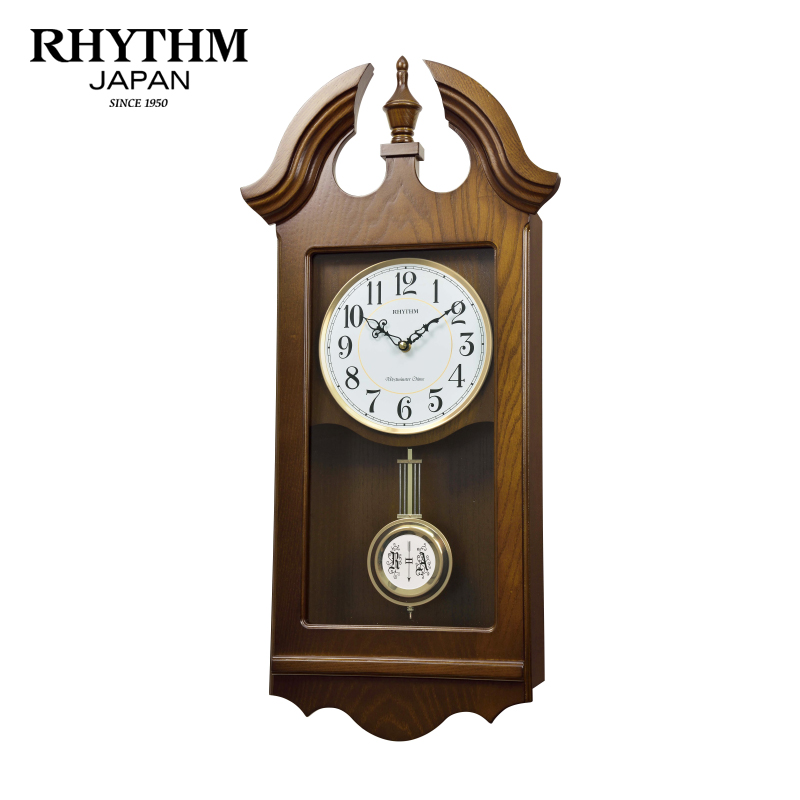 Đồng hồ treo tường RHYTHM SIP (Sound In Place) Wall Clocks CMJ573NR06 (Kích thước 32.2 x 67.2 x 12.1cm), Vỏ màu Nâu