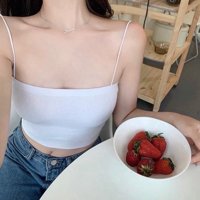 Áo croptop hai dây sợi bún  bozip 2 lớp đen trắng, thun ống ngang ngực ôm body, áo croptop ôm mặc trong siêu mát