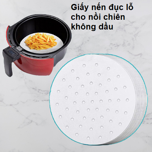 Combo 100 Tờ Giấy Nến Nồi Chiên 23cm Đục Lỗ Dùng Hấp Nướng - Thấm Dầu Mỡ - An Toàn Cho Sức Khỏe