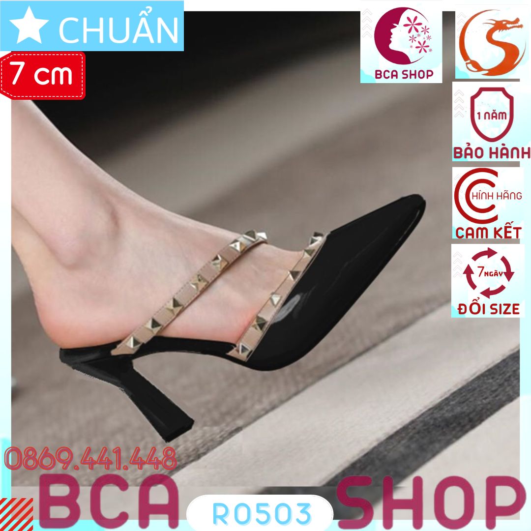 Giày cao gót nữ hở gót 7p RO503 ROSATA tại BCASHOP mũi nhọn, viền gai kim loại sành điệu, thời trang - màu đen