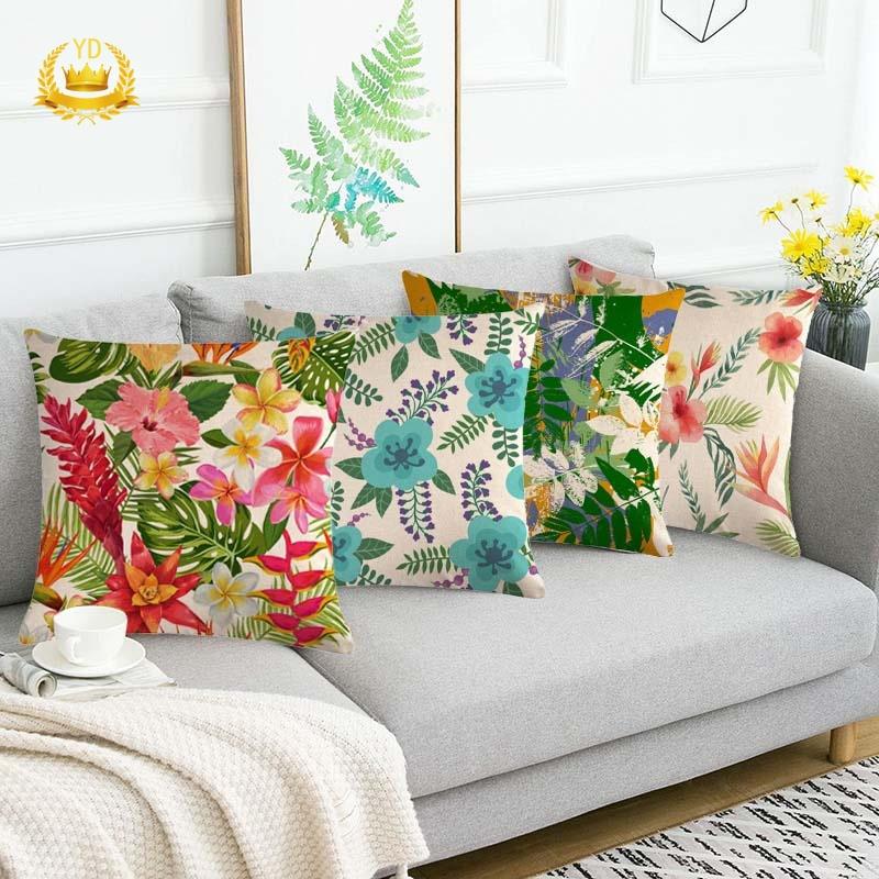 Vỏ Gối Vuông 45*45Cm Họa Tiết Hoa Lá Nhiệt Đới Độc Đáo