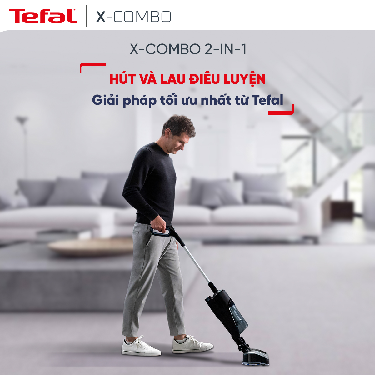 [MỚI RA MẮT] Máy hút bụi &amp; lau sàn không dây Tefal X-Combo GF3039KO - Hàng chính hãng