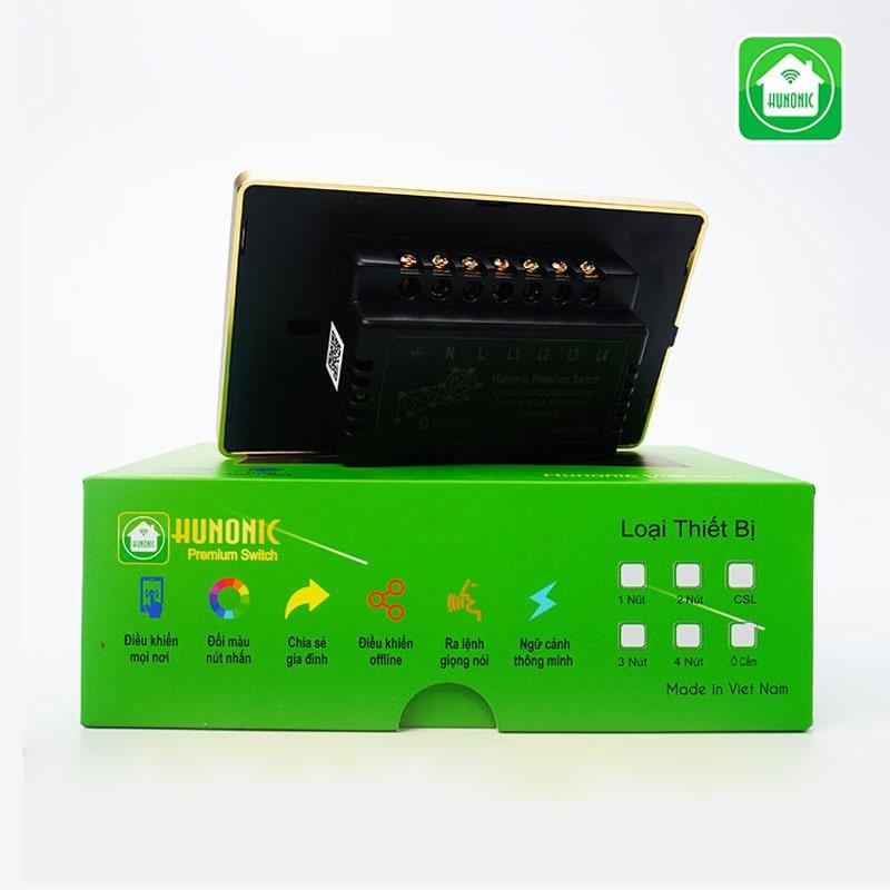 Công tắc thông minh Hunonic Premium Viền Vàng Kính Lõm cảm ứng 1/2/3/4 nút-Hàng Chính Hãng