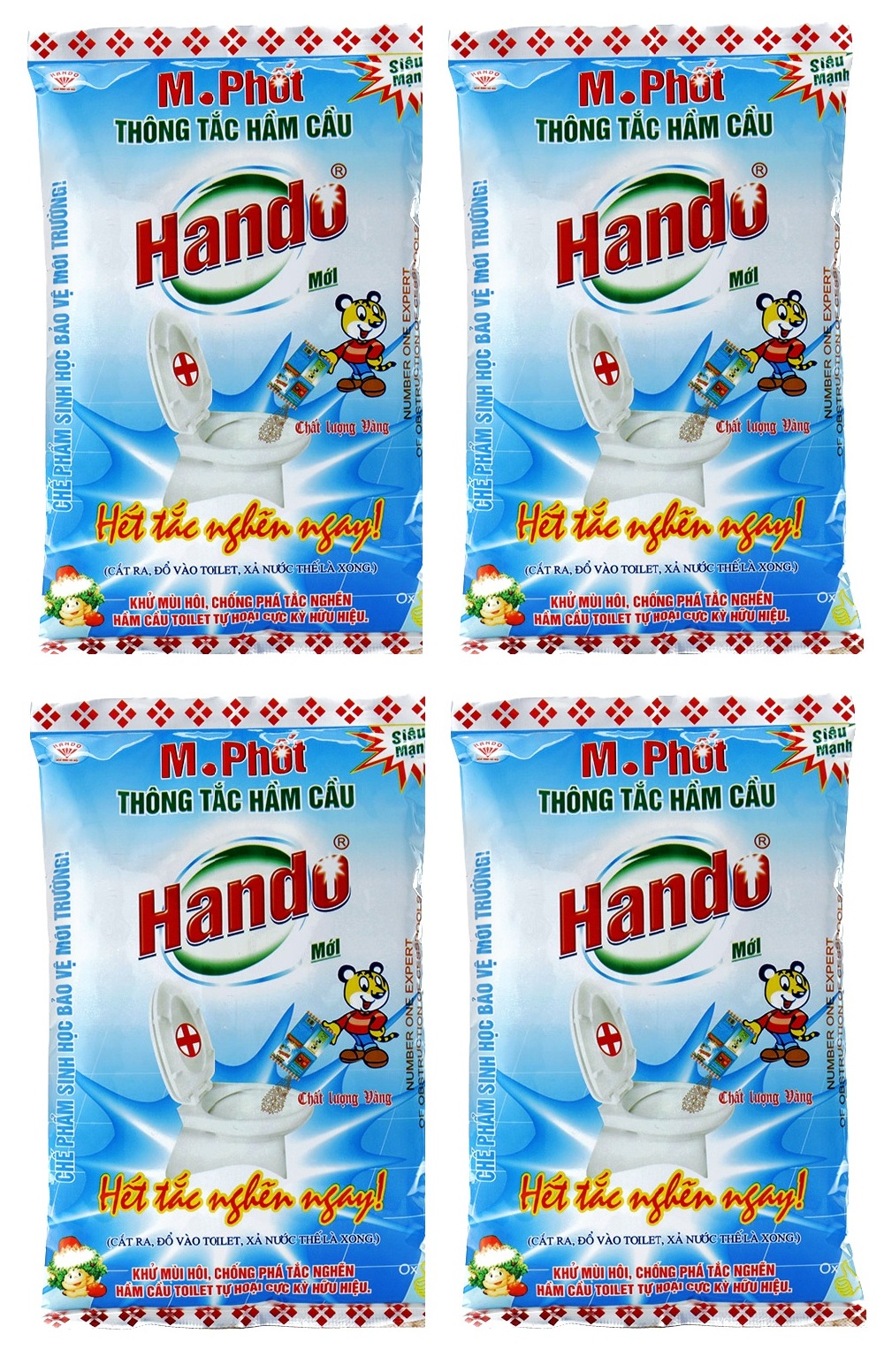 Combo 4 gói bột thông tắc bồn cầu bể phốt Hando 300Gr