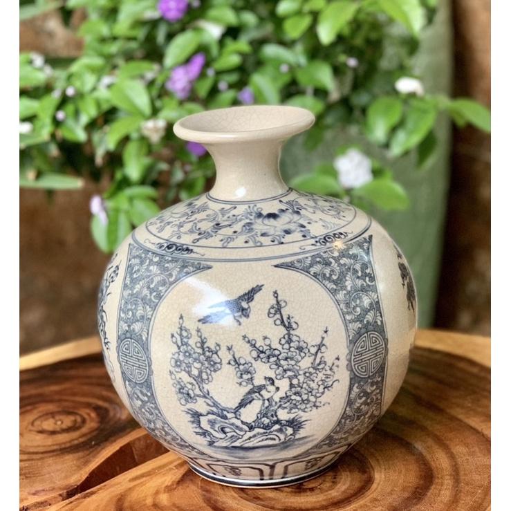 Bình hút tài Lộc H28cm men rạn cổ, vẽ tứ cảnh” Xuân- Hạ- Thu- Đông”. Gốm sứ Bát Tràng.