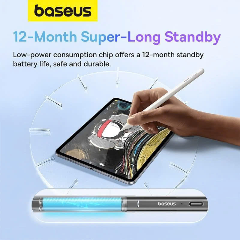 Bút Cảm Ứng Baseus Smooth Writing 2 Series Stylus Lite with LED Indicators, Moon White (Active version with type-C cable and active pen tip) [ HÀNG CHÍNH HÃNG ]