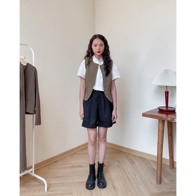 Quần short vải nữ gấu gập thắt lưng 74q18 by germe