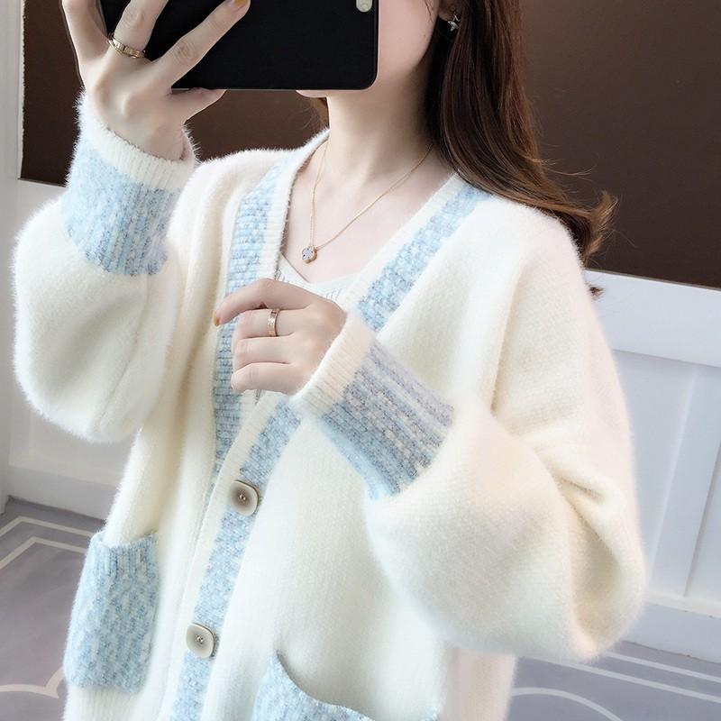 Áo khoác len nữ Cardigan áo khoác len dày chenille nữ tính