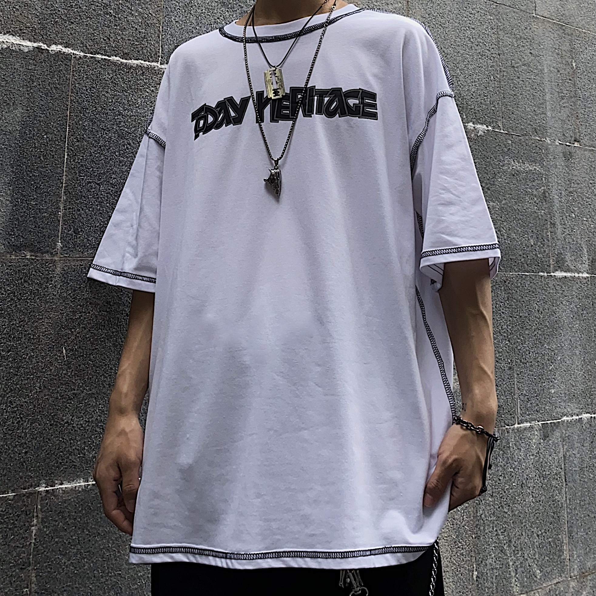 Áo phông nam chỉ nổi tay lỡ Yinxx, áo thun form rộng unisex ulzzang ATL04
