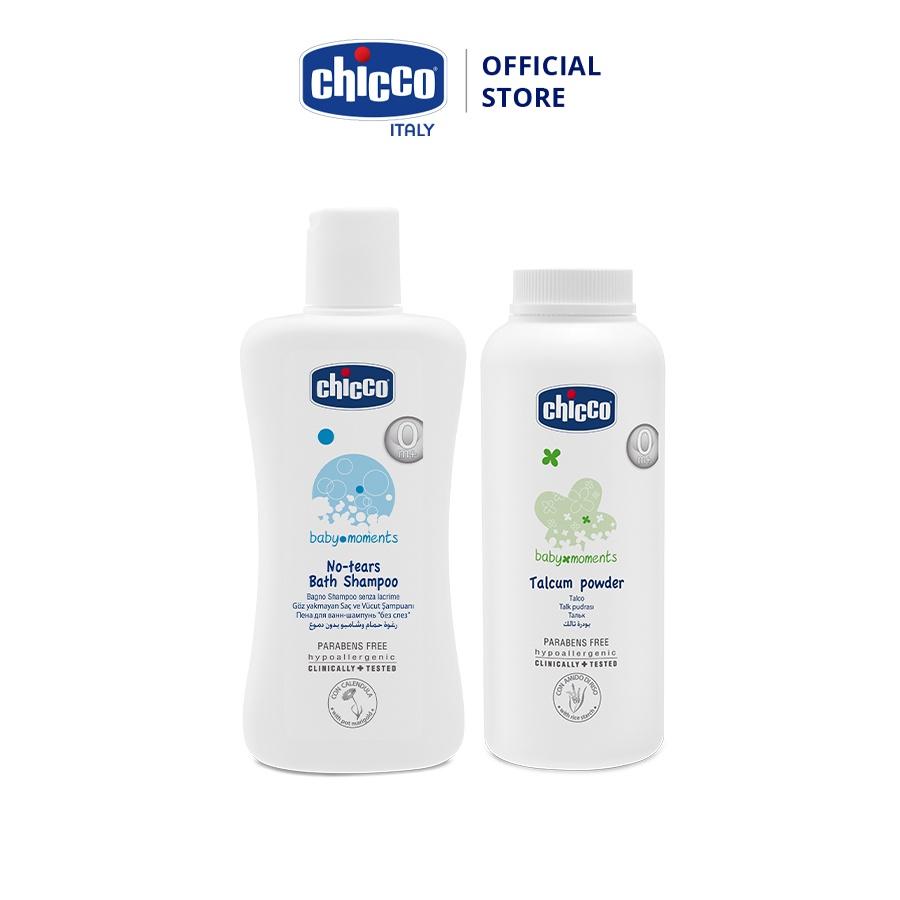 Combo Sữa tắm gội chiết xuất Hoa cúc 0M+ Chicco 200ml &amp; Phấn rôm nước Chicco 0M+ 100ml