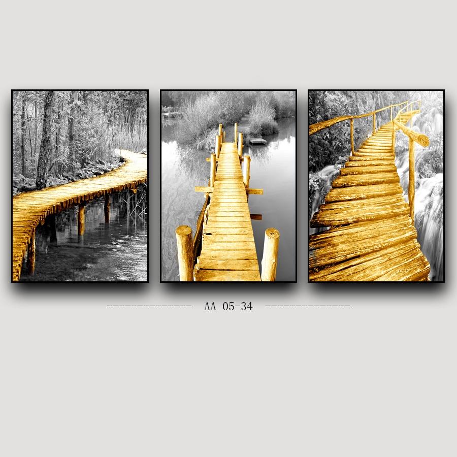 Bộ tranh khung canvas treo tường cầu vàng