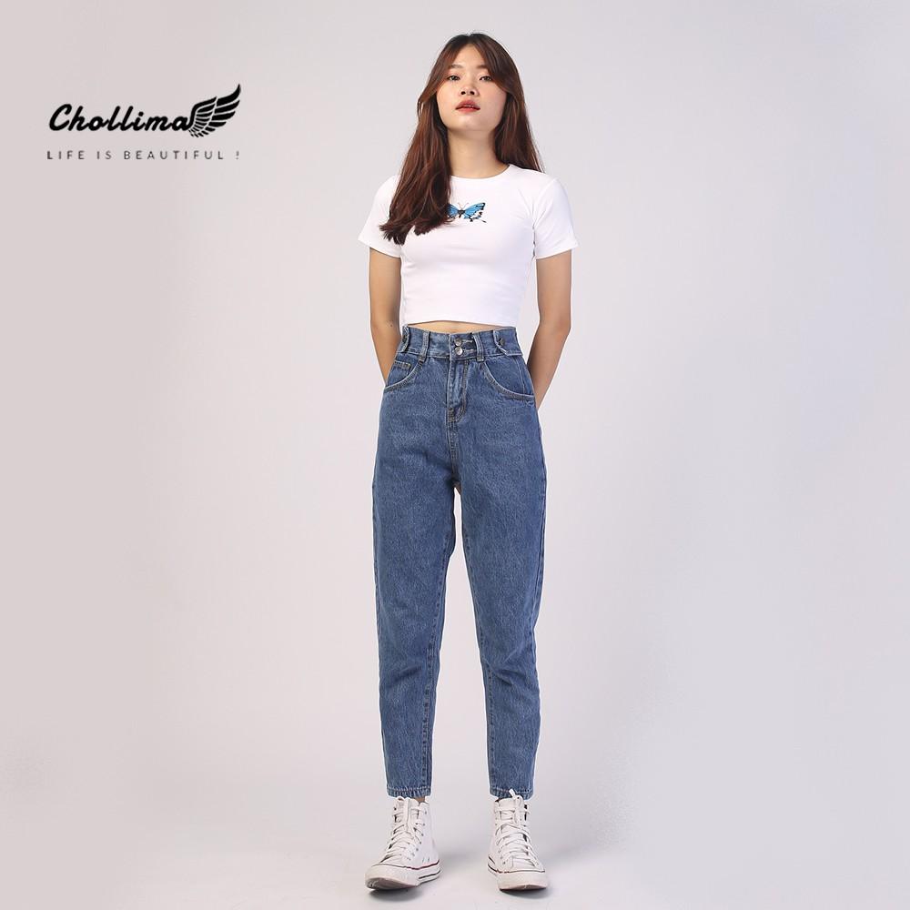 Quần baggy jeans nữ Chollima form rộng 2 bách vuông,lưng thun QD016 – quần bò nữ ulzzang