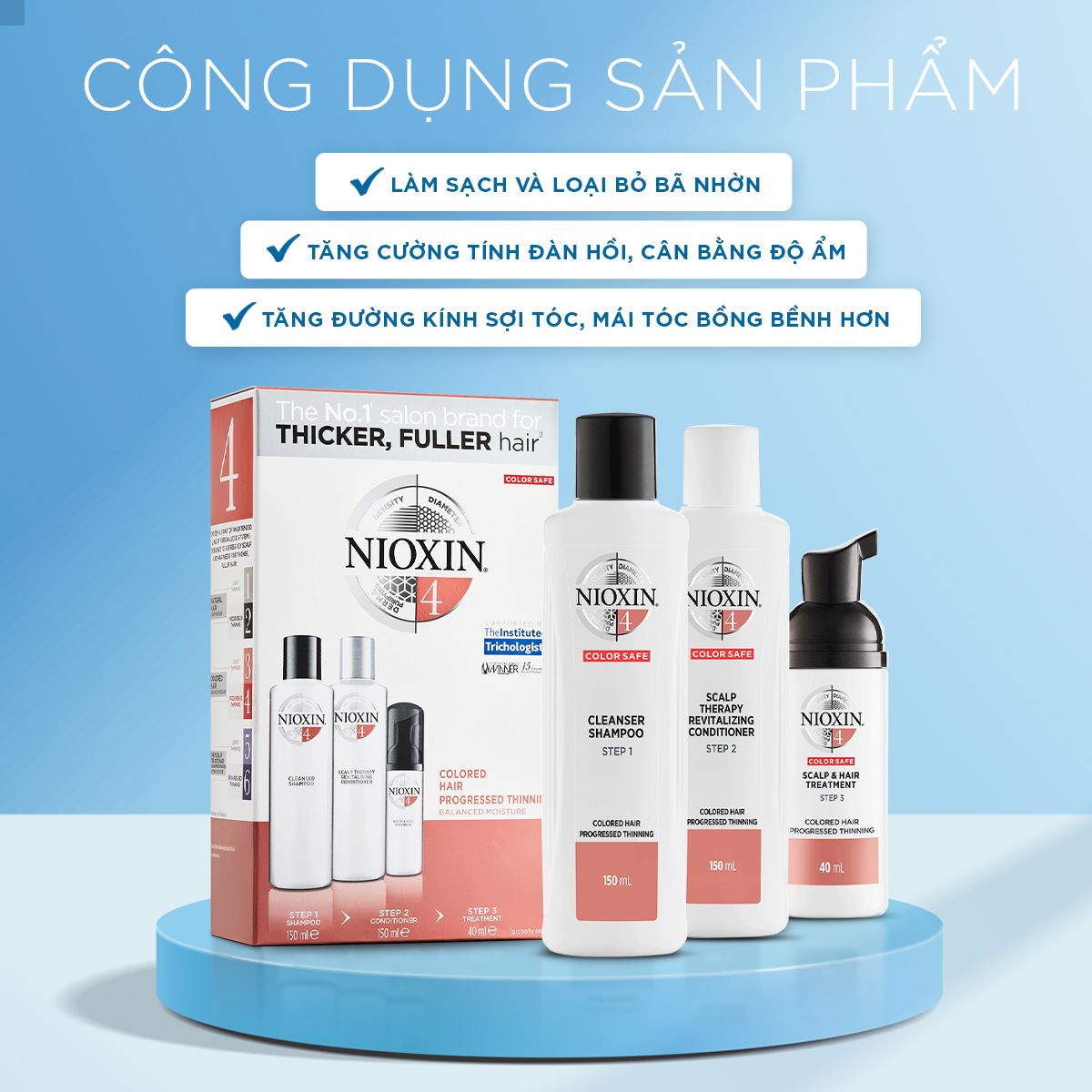 Tinh chất dưỡng tóc Nioxin chiết xuất thiên nhiên giúp bảo vệ tóc và da đầu, tăng độ dày của tóc