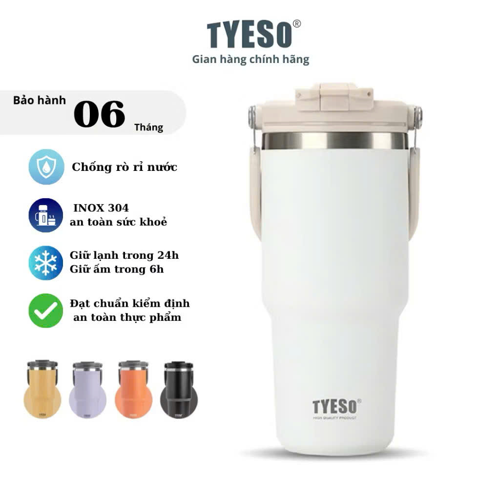 Cốc giữ nhiệt TYESO TS-8827 750ml tay cầm công thái học Chống tràn &amp; Giữ nhiệt 12 tiếng
