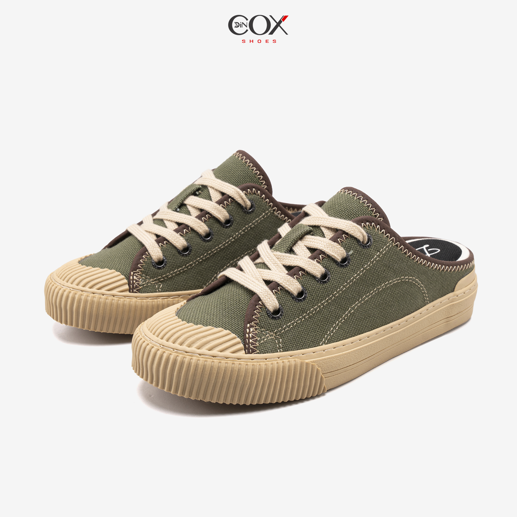 Giày Sục Đạp Gót Mules Vải Sneaker Unisex Tăng Chiều Cao 4cm DINCOX E10 Matcha