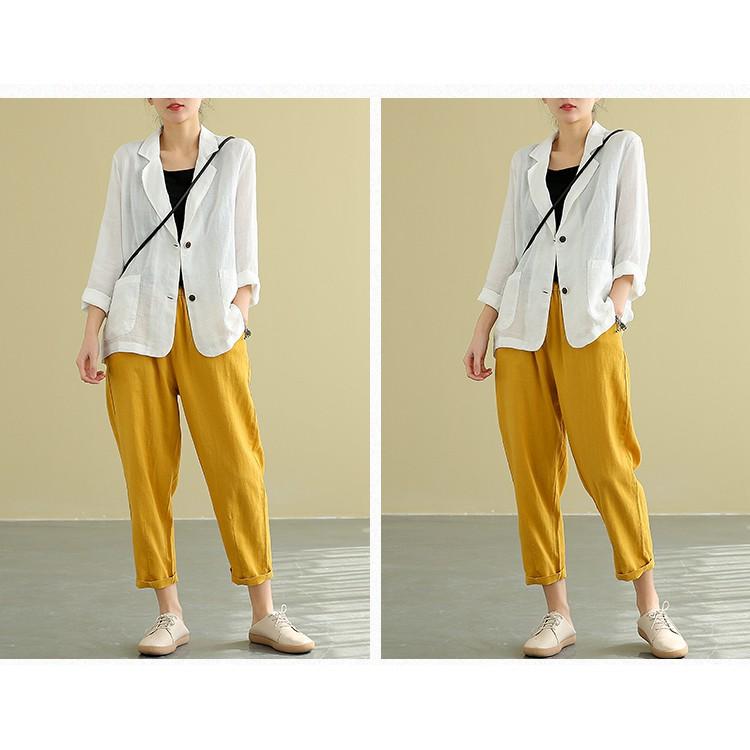 Áo vest Linen dáng lửng, chất liệu vải linen tự nhiên, thời trang phong cách Nhật Bản