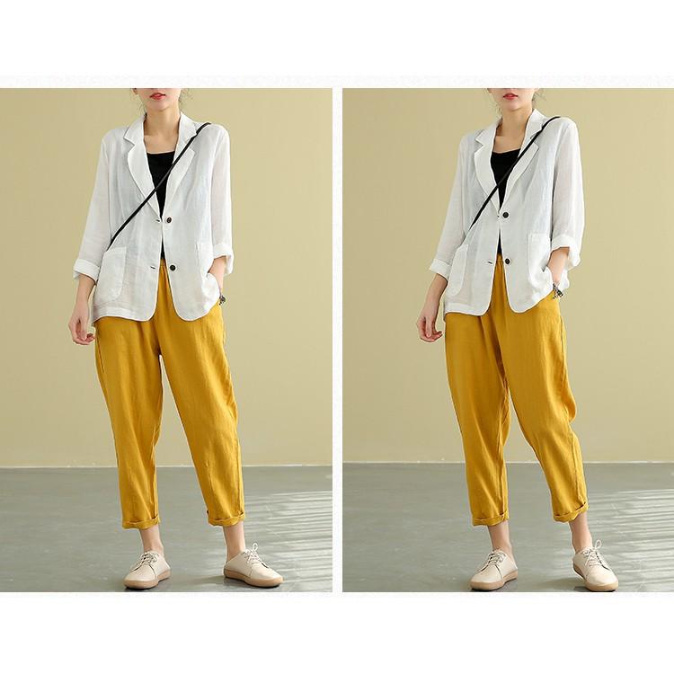 Áo vest Linen dáng lửng, chất liệu vải linen tự nhiên, thời trang phong cách Nhật Bản