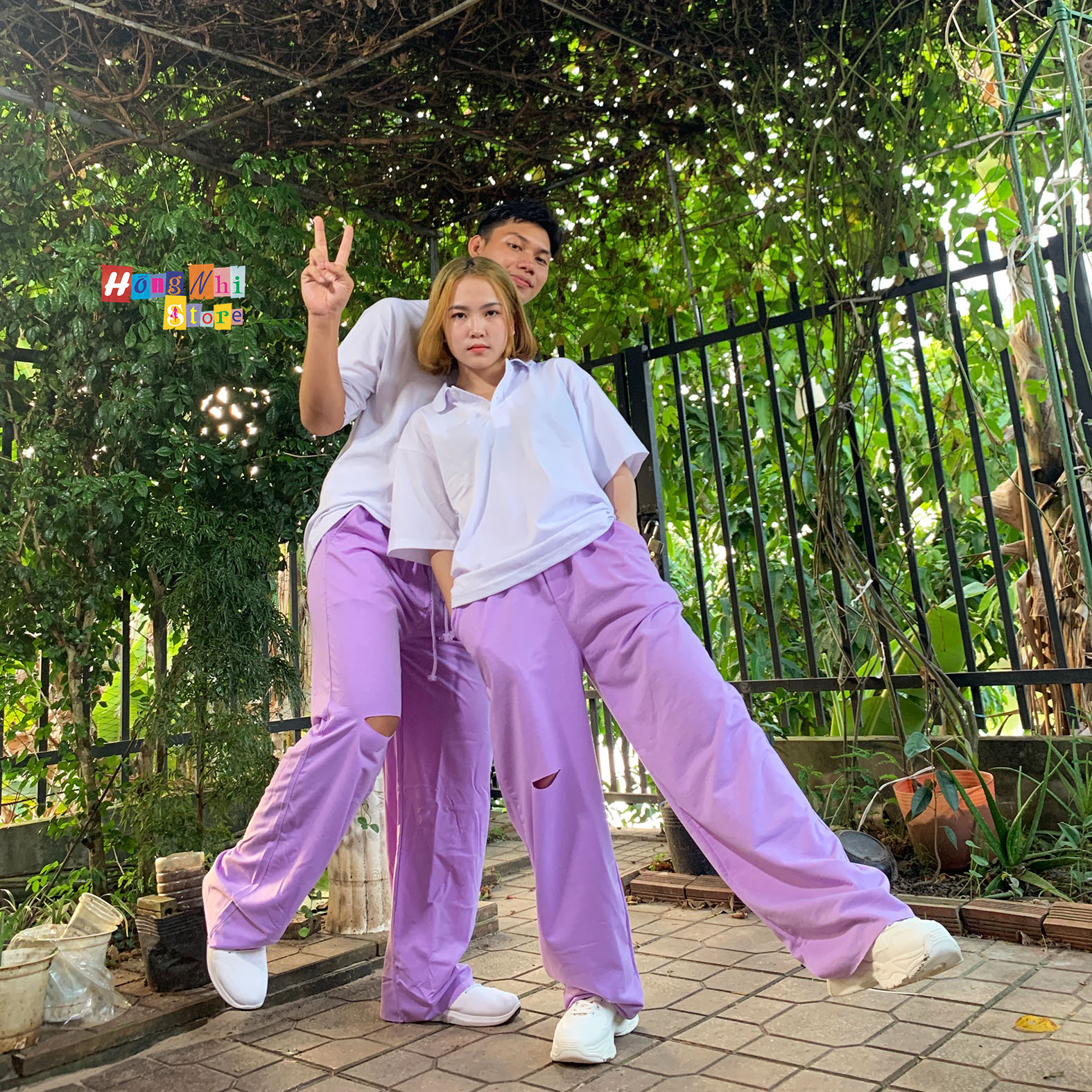 Quần Ống Rộng Rách Gối Màu Tím Lưng Thun Culottes Ulzzang Unisex - MM