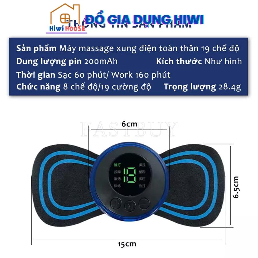 Miếng Dán Massage Xung Điện EMS Cao Cấp, Máy Massage Mini Toàn Thân Màn Hình LED 8 Chế Độ -19 Cường Độ Giảm Đau Hiệu Quả