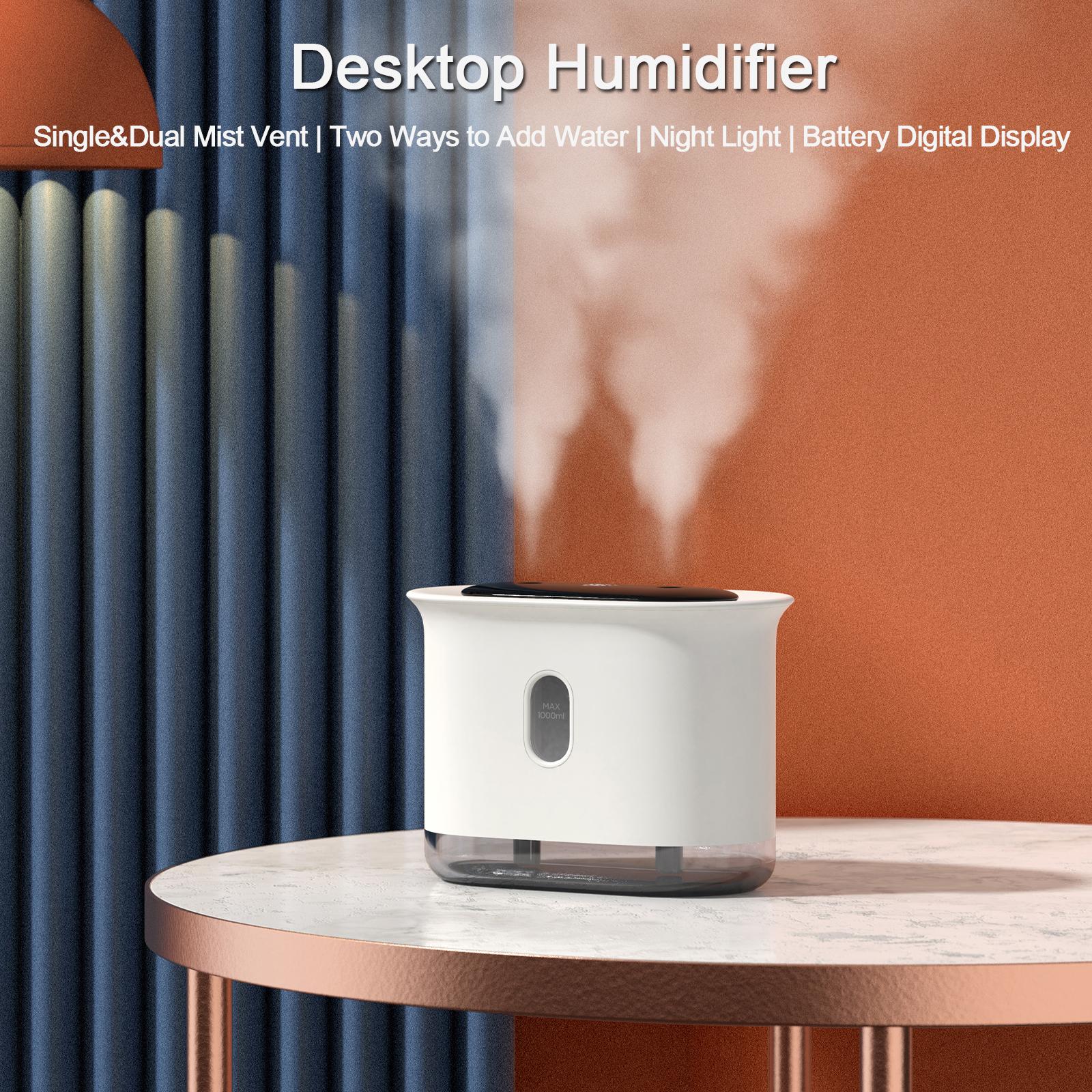 Máy tạo ẩm để bàn, máy phun sương làm mát, khuếch tán trong không khí, có đèn led, 1000mL