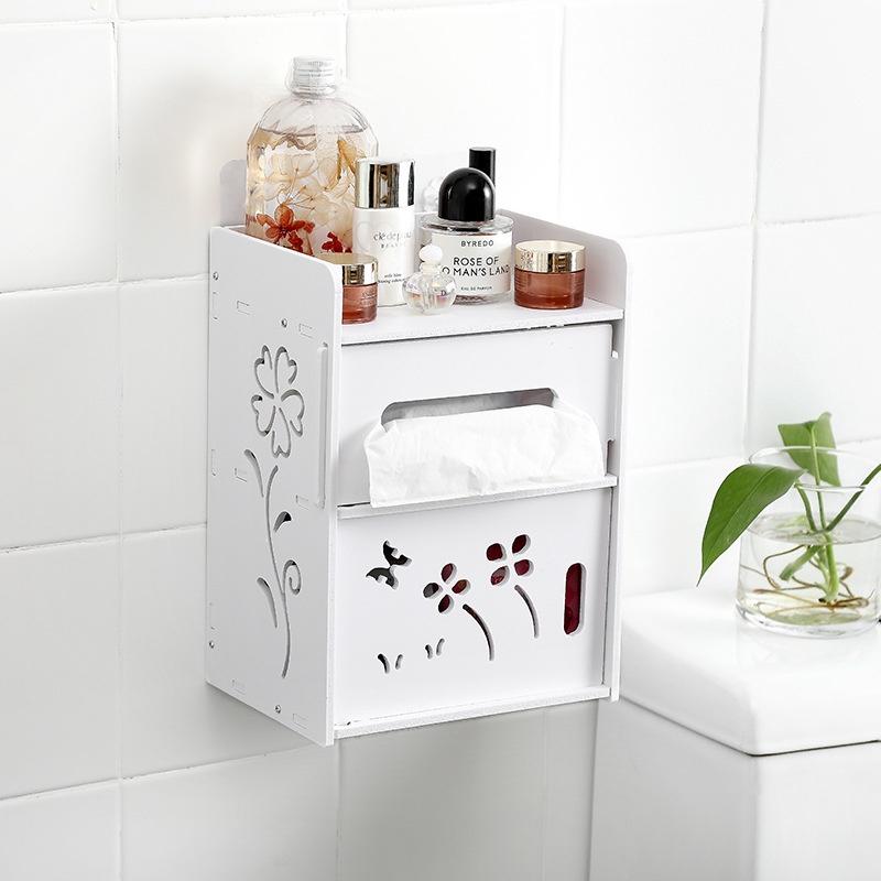 Kệ treo nhà tắm không khoan tường tủ đựng mỹ phẩm kệ dán tường đa năng KX73 bằng ván Smartboard chịu nước màu trắng sang trọng