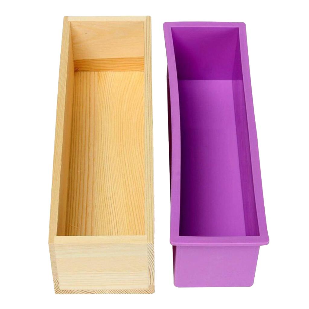 1200g Silicone Soap Loaf Mold Wooden Box DIY Making Tool BPA Free A Pink