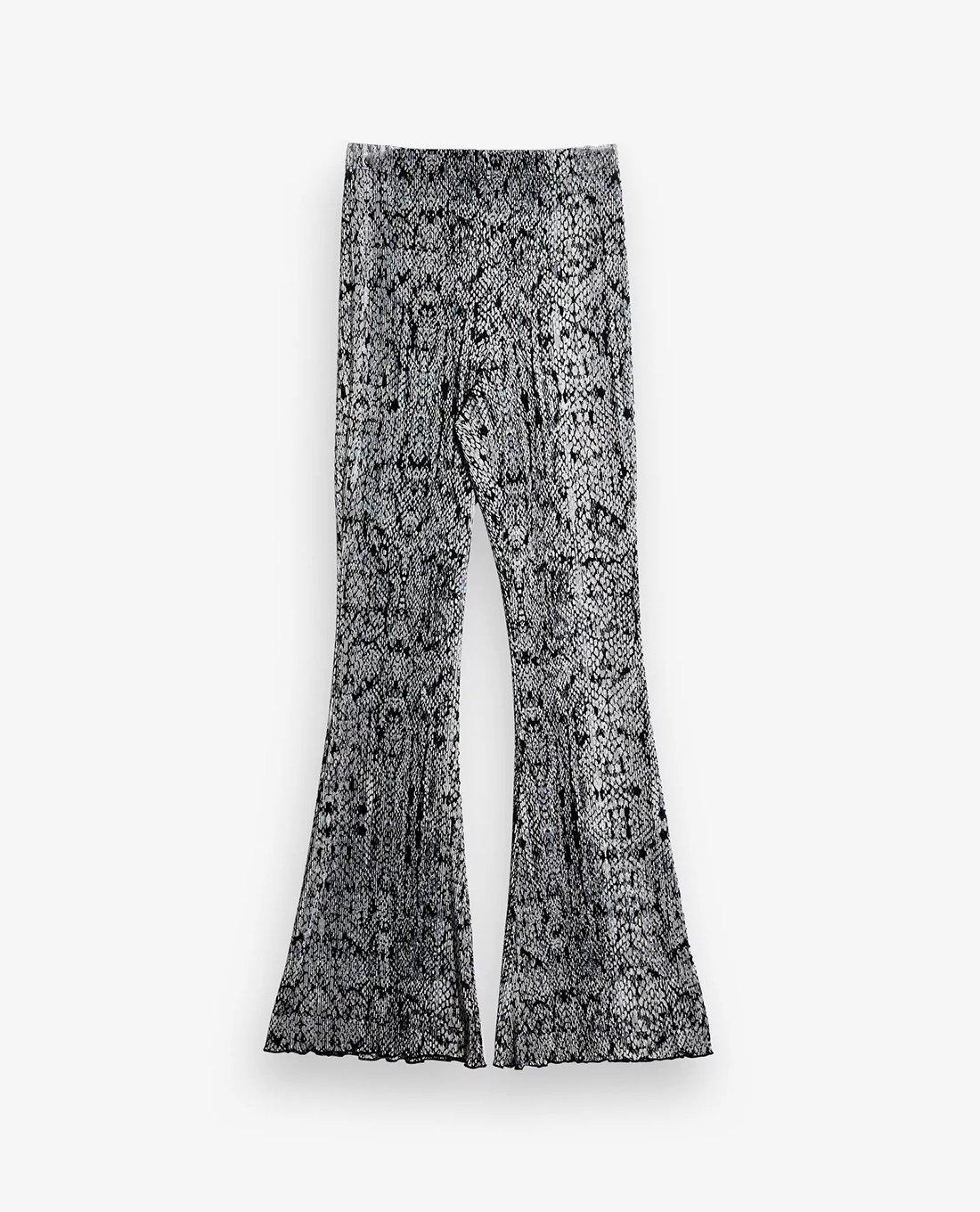 TOPSHOP - Quần kiểu nữ ống loe Blue Snake Print Plisse Flared 16F20TBLE