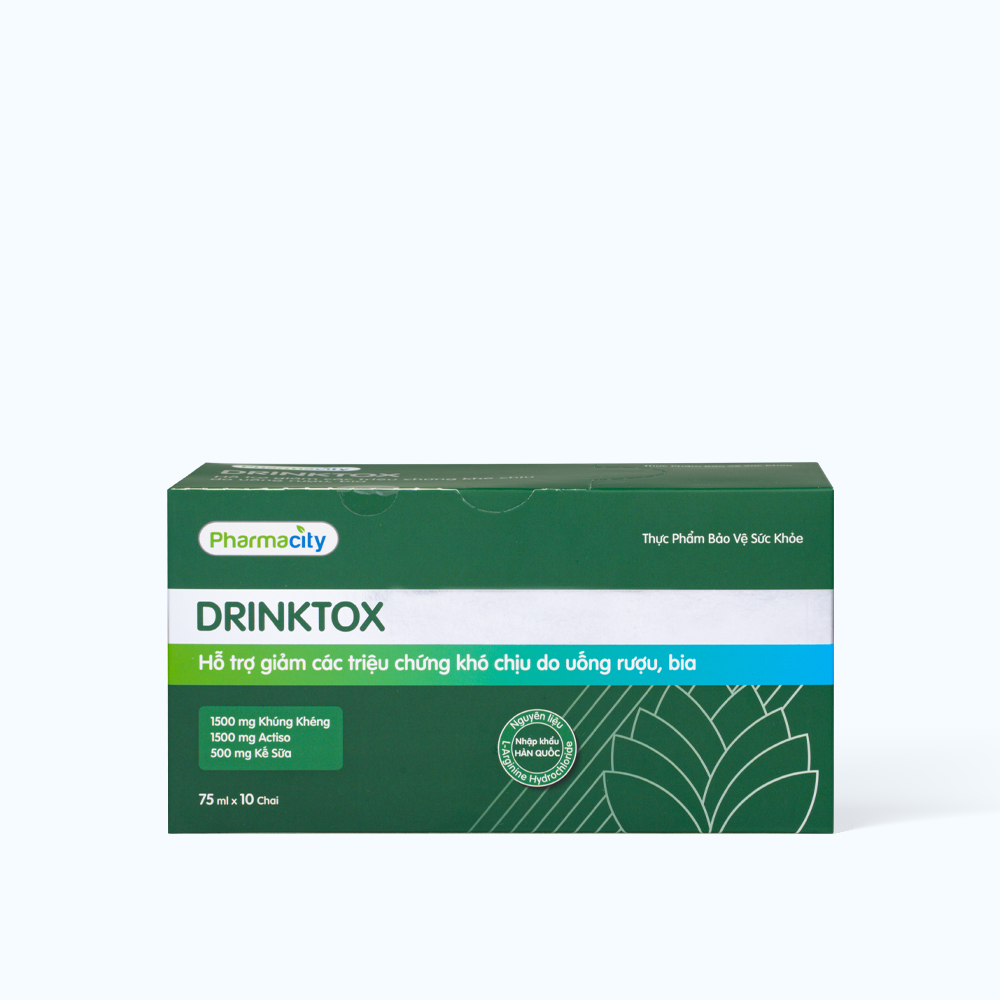 Nước uống hỗ trợ giải rượu, thải độc gan Pharmacity DRINKTOX (Chai 75ml x 10)