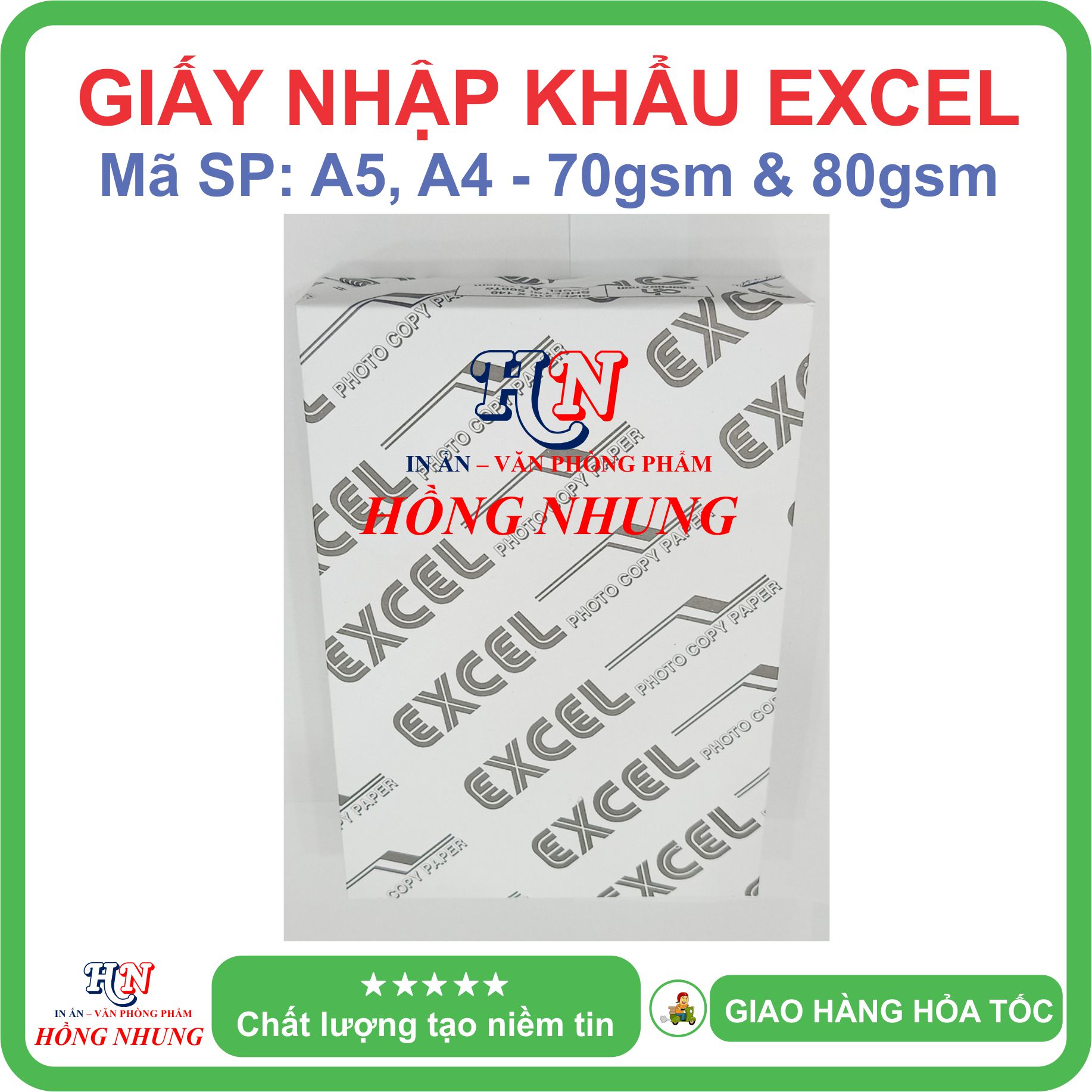 [ HỒNG NHUNG ] Giấy in A5 Excel, Định Lượng 70 gsm, chuyên in ấn photo