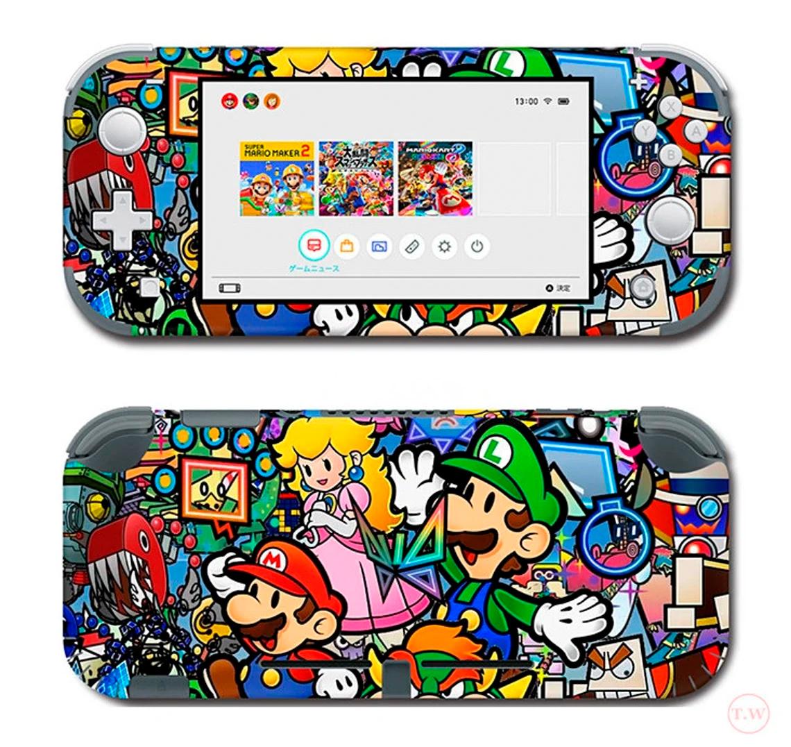 Skin decal dán Nintendo Switch Lite mẫu Stickerbomb Super Mario (dễ dán, đã cắt sẵn)