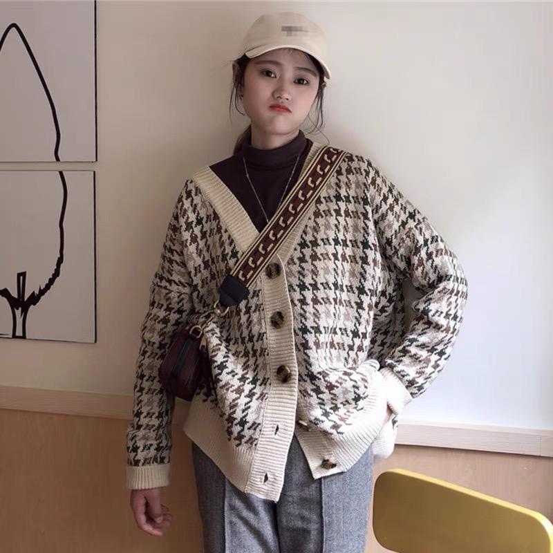 MS783 Áo khoác cardigan len hoạ tiết viền màu cổ tim