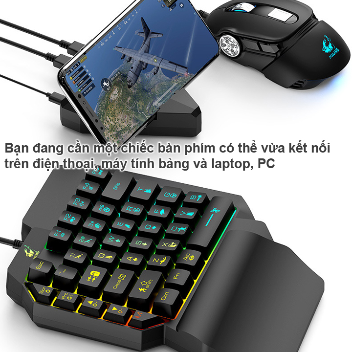 Bàn phím giả cơ FREE WOLF K15 + Tặng Kèm Bộ Chuyển Đổi FREEWOLF G5 hỗ trợ chơi game PUBG Mobile cho Android, IOS, iPad như PC - HÀNG NHẬP KHẨU