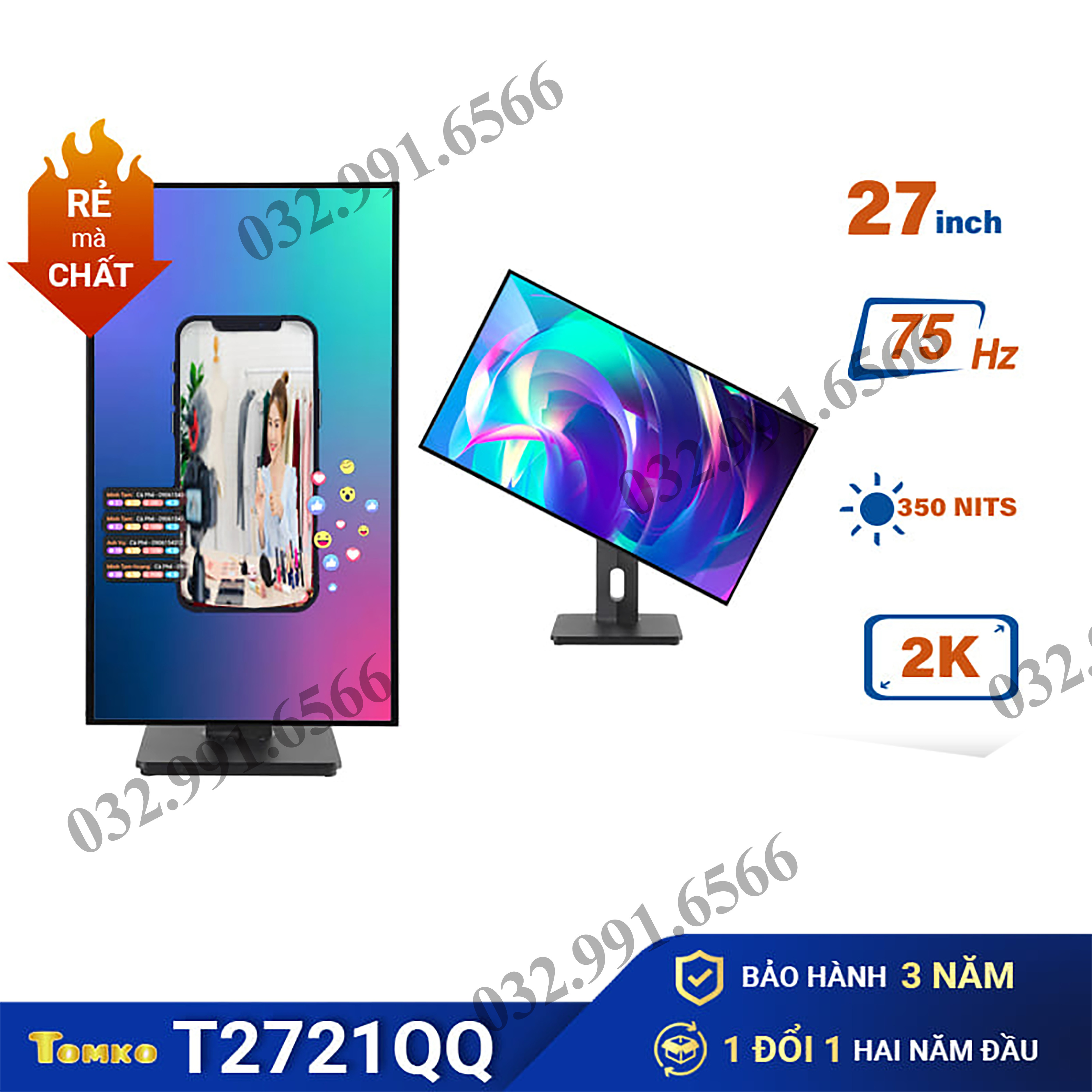 Màn Hình Máy Tính 27 inch, Màn Hình Gaming T2721QQ 27 Inch – Tấm nền IPS Tần số quét 75HZ- Màn Hình Giá Rẻ - Hàng chính hãng