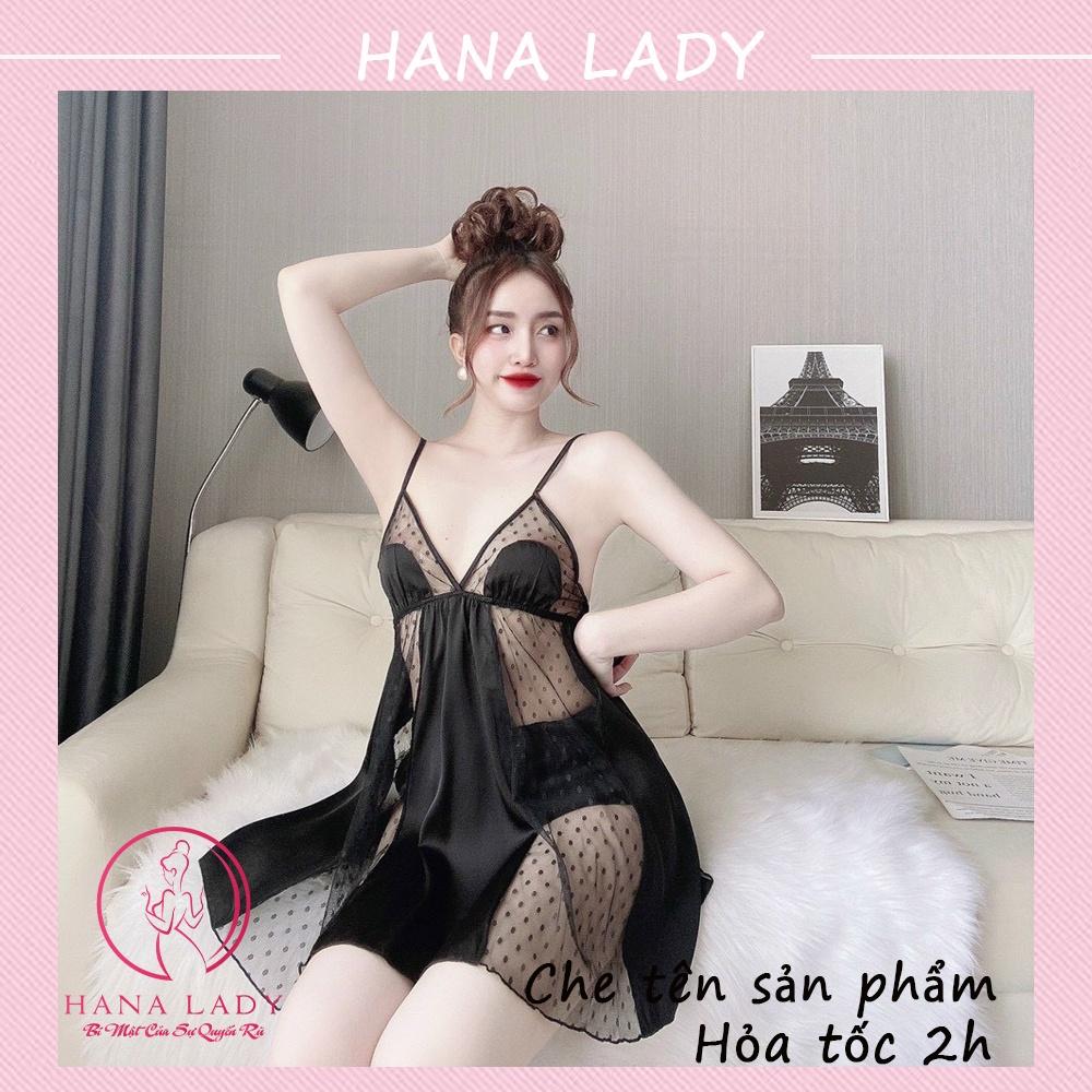 Váy ngủ sexy, đầm ngủ lụa phối ren chấm bi cao cấp còn quần quyến rũ gợi cảm VN466
