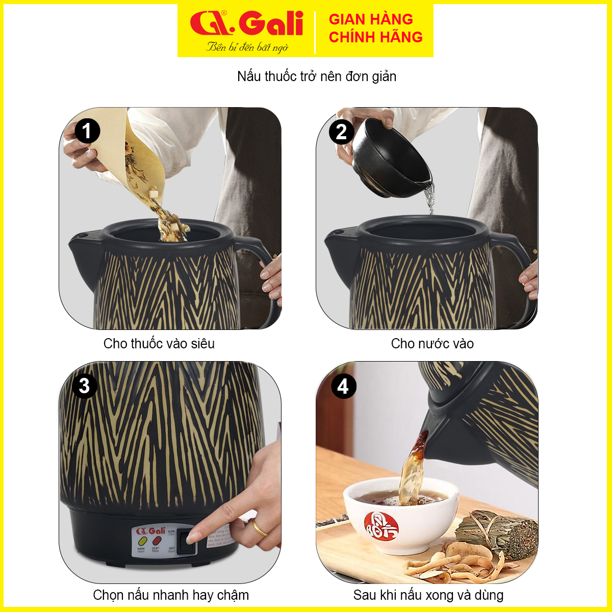 Ấm Sắc Thuốc Gali GL-1805 GL-1800 GL-1801 GL-1821 GL-1822 GL-1802 GL-1815. Dung tích 3,3L-4L, đa chức năng nấu các loại thuốc Bắc, Nam, Thảo Dược,... thân bằng gốm sứ cao cấp chịu nhiệt tốt. Bảo hành chính hãng. Siêu Sắc Thuốc, Ấm Nấu Thuốc